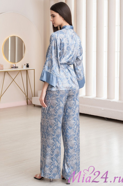Комплект-тройка домашний женский из шелка Mia-Amore "Rebecca" 5166 голубой