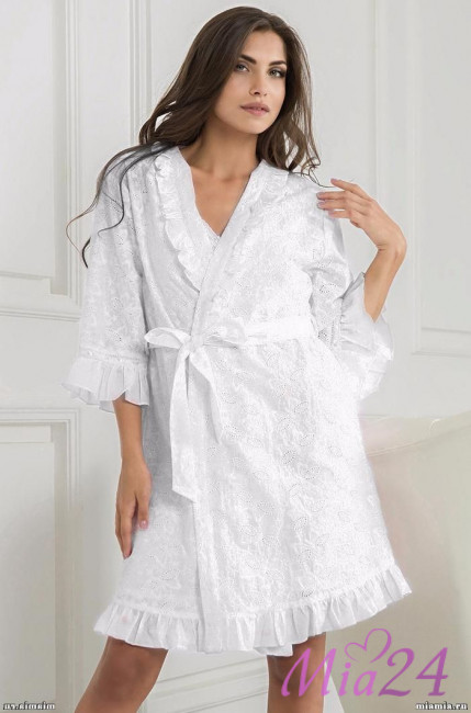 Халат женский из хлопка Mia-Mella "Karolina" 6043 белый Халат женский из хлопка Mia-Mella "Karolina" 6043 белый