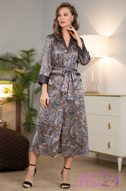 Халат шелковый длинный на пуговицах "Gina" Mia-Amore 3819