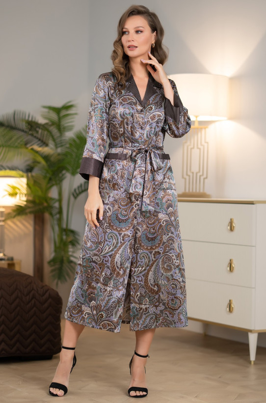 Халат шелковый длинный на пуговицах "Gina" Mia-Amore 3819