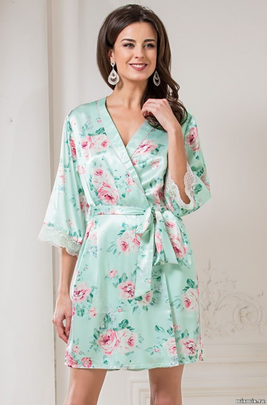 3023 Халат шелковый "Rosalinda" мятный