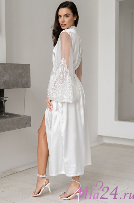 Халат длинный женский шелковый Mia-Amore "Marjory"  3969 белый Халат длинный женский шелковый Mia-Amore "Marjory"  3969 белый