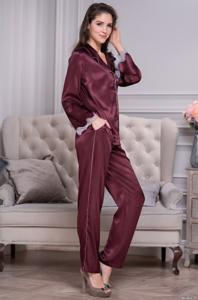 Комплект домашний женский шелковый Mia-Amore "Laura" 3296 бордо