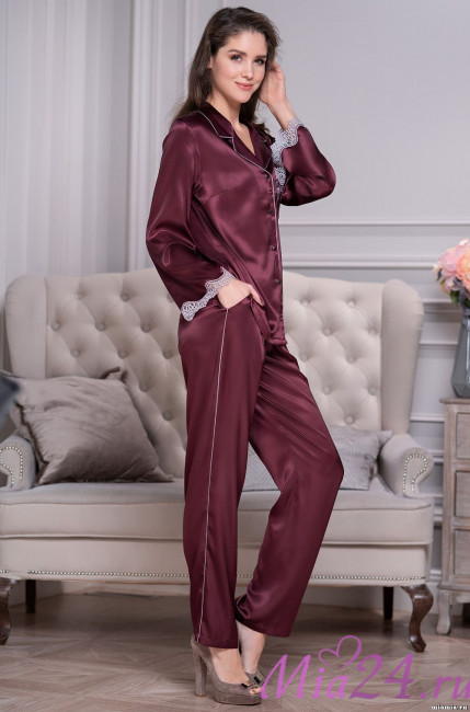 Комплект домашний женский шелковый Mia-Amore "Laura" 3296 бордо