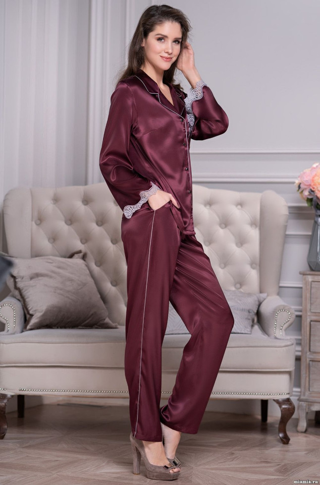 Комплект домашний женский шелковый Mia-Amore "Laura" 3296 бордо