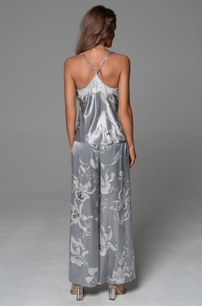 Комплект-тройка женский Arabel 4776 'Mia-Amore' - серебристый, жакет, топ и брюки-палаццо, с кружевом 