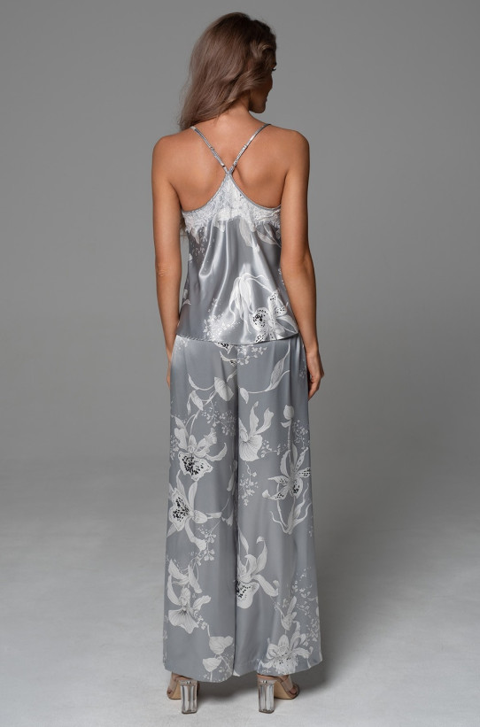 Комплект-тройка женский Arabel 4776 'Mia-Amore' - серебристый, жакет, топ и брюки-палаццо, с кружевом 