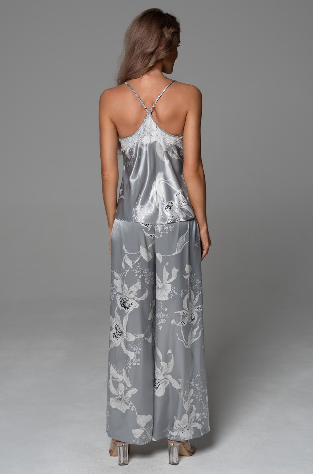 Комплект-тройка женский Arabel 4776 'Mia-Amore' - серебристый, жакет, топ и брюки-палаццо, с кружевом 