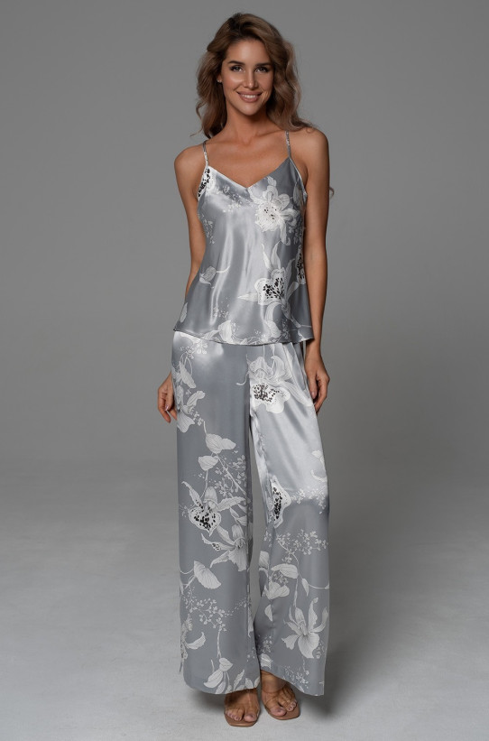 Комплект-тройка женский Arabel 4776 'Mia-Amore' - серебристый, жакет, топ и брюки-палаццо, с кружевом 