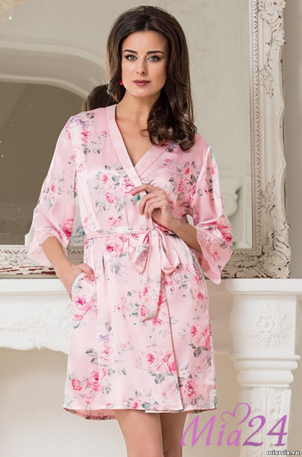 3023 Халат шелковый "Rosalinda" розовый