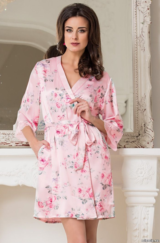 3023 Халат шелковый "Rosalinda" розовый