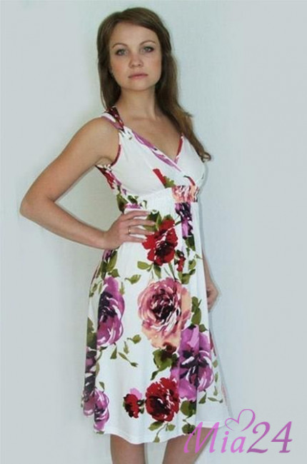 Платье женское Серебряная ладья 1004 цветы на белом