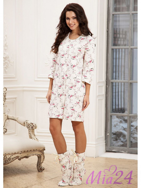 466 Халат домашний "Cleo" молочный, малиновый