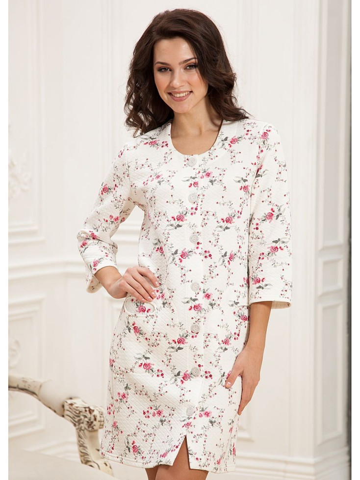 466 Халат домашний "Cleo" молочный, малиновый