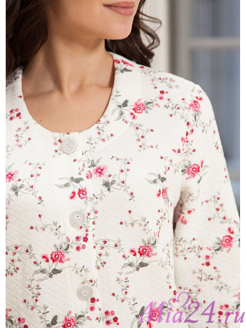 466 Халат домашний "Cleo" молочный, малиновый