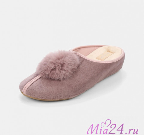 Туфли домашние женские TINGO 5-2517A - с помпоном из меха, цвет пудровый, размеры 36-40 