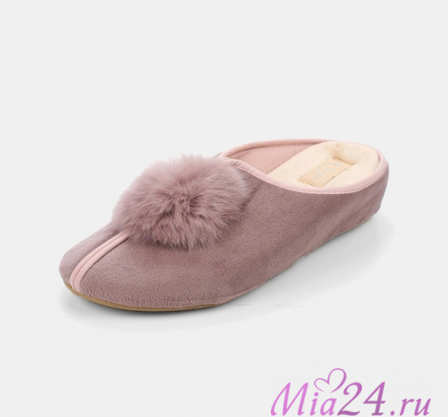 Туфли домашние женские TINGO 5-2517A - с помпоном из меха, цвет пудровый, размеры 36-40 