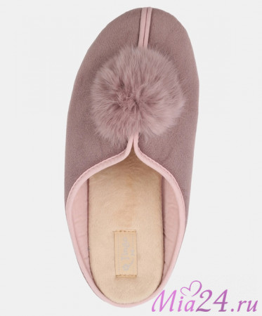 Туфли домашние женские TINGO 5-2517A - с помпоном из меха, цвет пудровый, размеры 36-40 