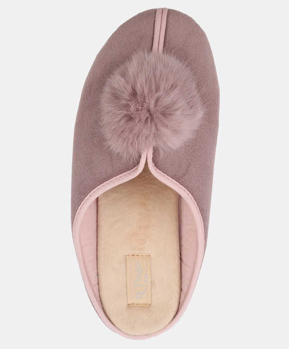Туфли домашние женские TINGO 5-2517A - с помпоном из меха, цвет пудровый, размеры 36-40 