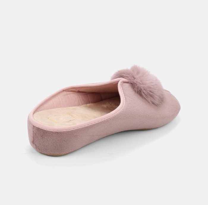 Туфли домашние женские TINGO 5-2517A - с помпоном из меха, цвет пудровый, размеры 36-40 