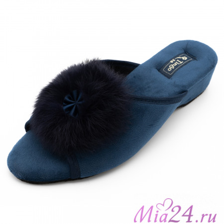 Тапочки домашние женские TINGO HL5-1158 - синие, с пушком, размеры 36-40 