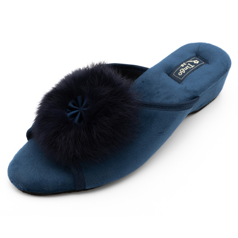 Тапочки домашние женские TINGO HL5-1158 - синие, с пушком, размеры 36-40 
