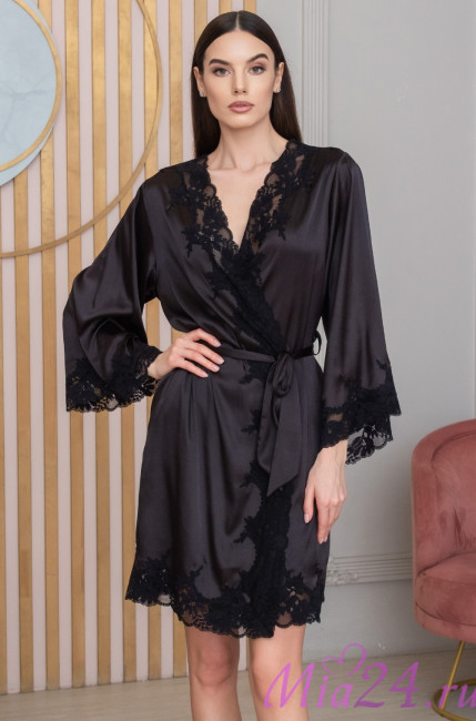 Халат женский шелковый Mia-Amore "Adelina" 4173 черный Халат женский шелковый Mia-Amore "Adelina" 4173 черный