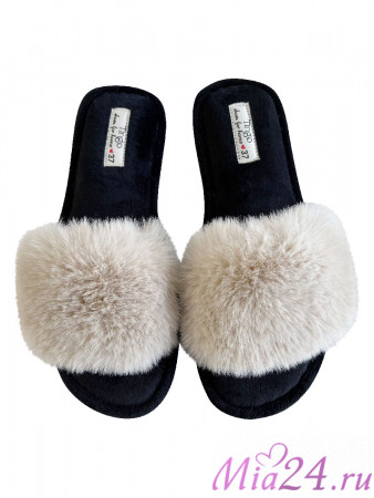 Тапочки домашние женские TINGO HL2447 - с мехом, бежевые, размеры 36-41