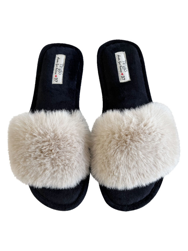 Тапочки домашние женские TINGO HL2447 - с мехом, бежевые, размеры 36-41