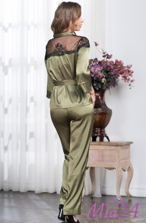 Женская шелковая пижама с брюками Mia-Amore "Olivia" 3646 оливковый