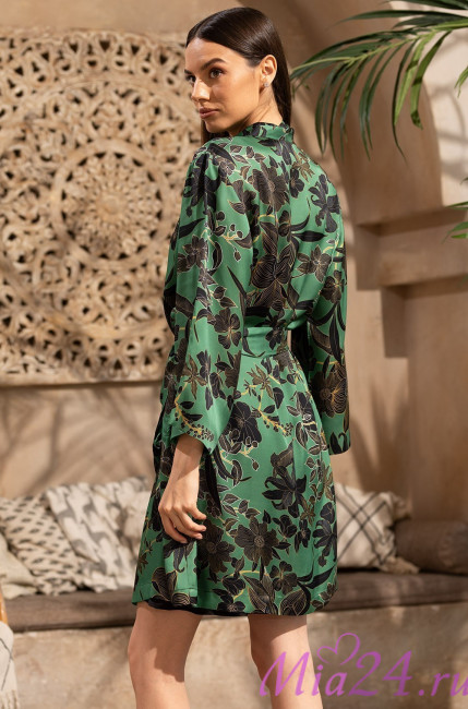 Короткий халат женский шелк+вискоза Mia-Amore "Orchids" 4193