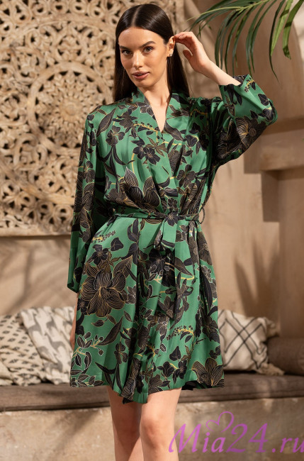 Короткий халат женский шелк+вискоза Mia-Amore "Orchids" 4193