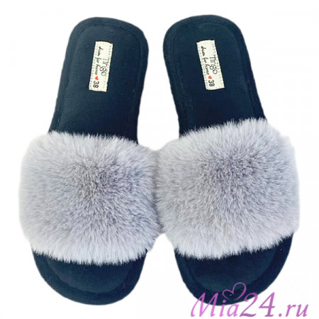 Тапочки домашние женские TINGO HL2447 - с мехом, серые, размеры 36-41