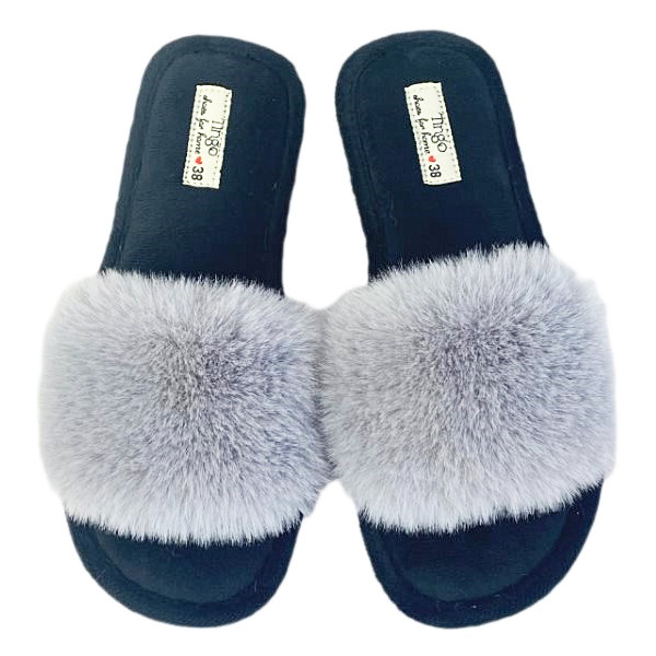 Тапочки домашние женские TINGO HL2447 - с мехом, серые, размеры 36-41