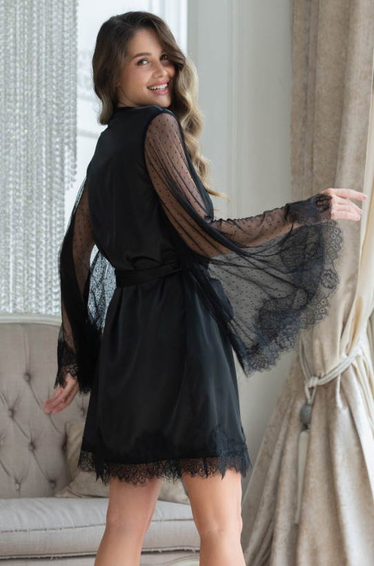 Халат женский короткий шелковый Mia-Amore "Windsor" 3883 черный