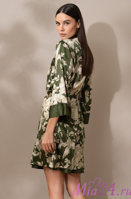 Халат женский шелковый Mia-Amore "Vittoria" 5153 темный хаки 