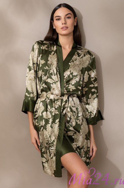 Халат женский шелковый Mia-Amore "Vittoria" 5153 темный хаки 