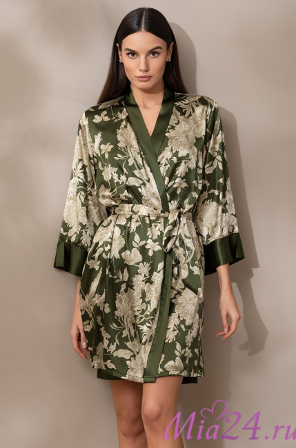 Халат женский шелковый Mia-Amore "Vittoria" 5153 темный хаки 