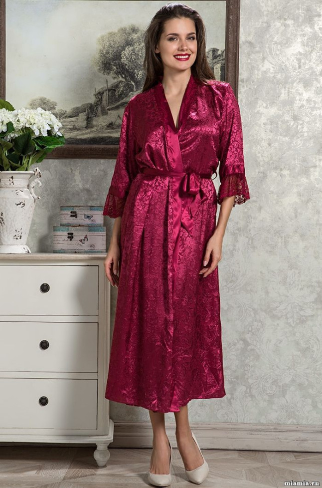 Халат длинный женский Mia Amore "Angelina Deluxe" 9539 бордовый