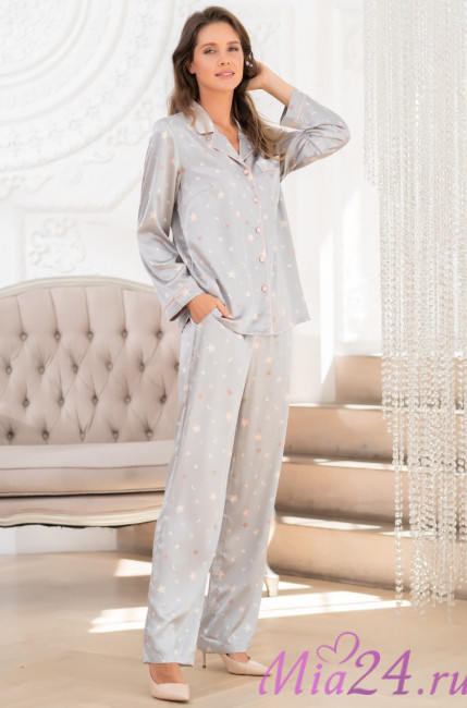 Комплект домашний женский с брюками Mia-Mella "Julia" 7076 серые звезды