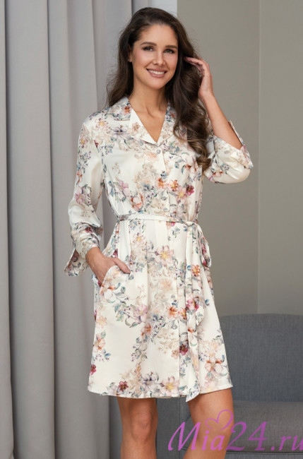 Халат женский шелковый на пуговицах Mia-Amore "Eden" 5174 Халат женский шелковый на пуговицах Mia-Amore "Eden" 5174