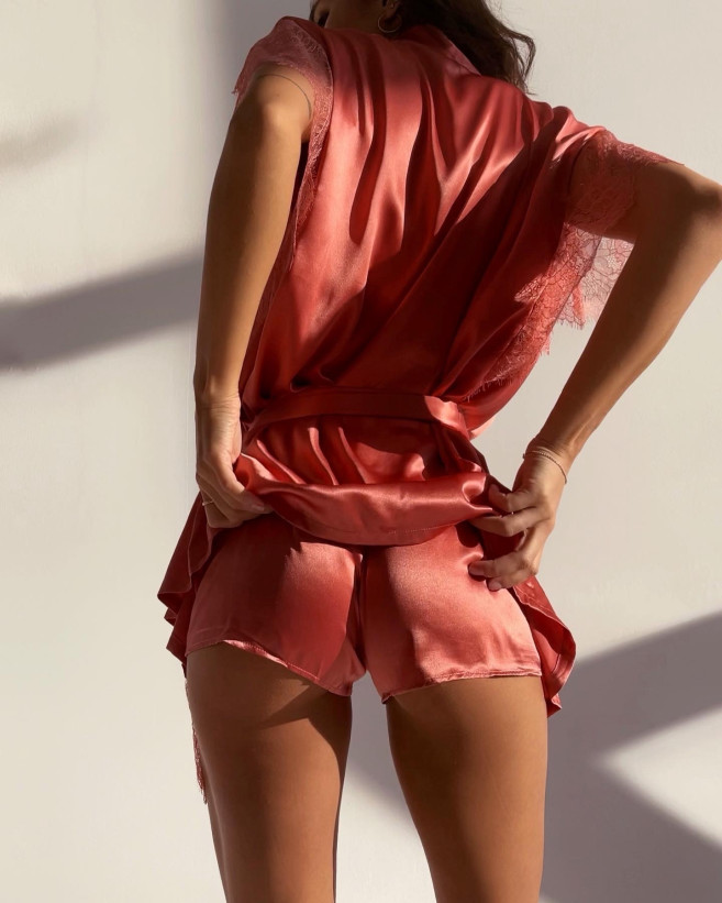 Пижама-тройка шелковая с шортами Mia-Amore "Sharon" 3805 коралл