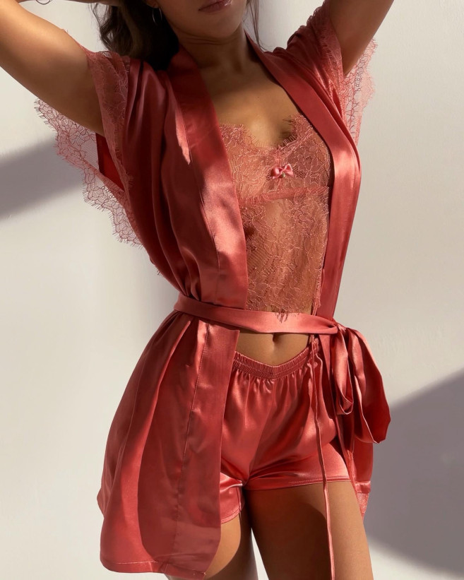 Пижама-тройка шелковая с шортами Mia-Amore "Sharon" 3805 коралл