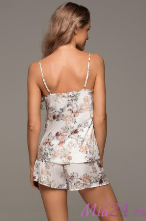 Комплект топ и шорты Eden 5183 'Mia-Amore' - из матового шелка, с ажурным кружевом 