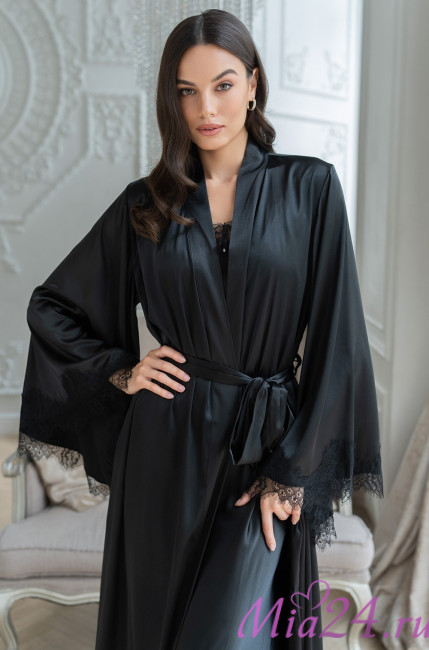 Халат женский длинный шелковый Mia-Amore "Windsor" 3889 черный