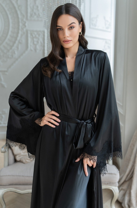 Халат женский длинный шелковый Mia-Amore "Windsor" 3889 черный