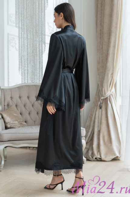 Халат женский длинный шелковый Mia-Amore "Windsor" 3889 черный