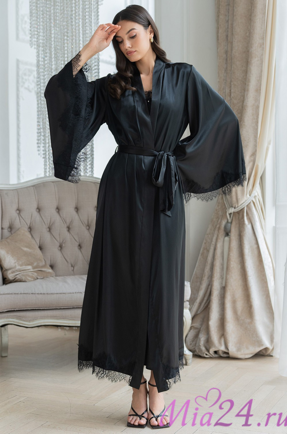 Халат женский длинный шелковый Mia-Amore Windsor 3889 черный – купить по  цене 7 490 ₽ в интернет-магазине mia24.ru