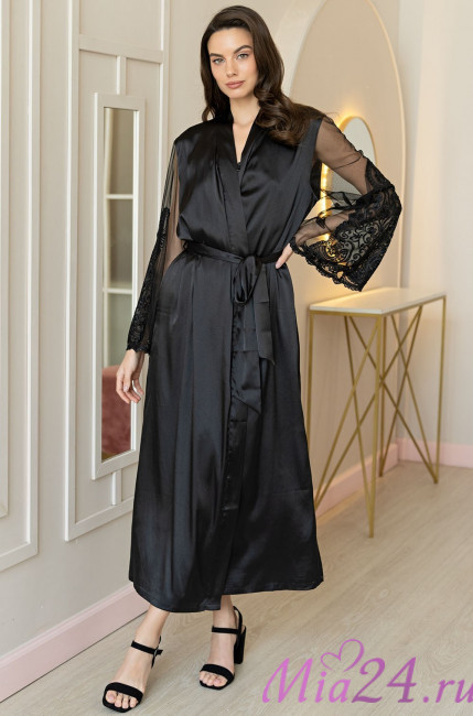 Халат длинный женский шелковый Mia-Amore "Marjory"  3969 черный Халат длинный женский шелковый Mia-Amore "Marjory"  3969 черный