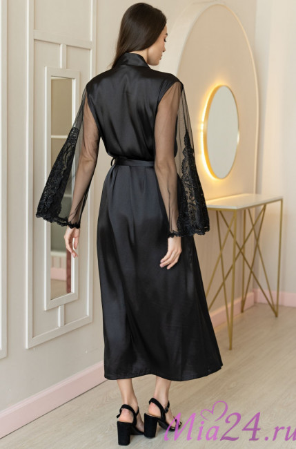 Халат длинный женский шелковый Mia-Amore "Marjory"  3969 черный Халат длинный женский шелковый Mia-Amore "Marjory"  3969 черный